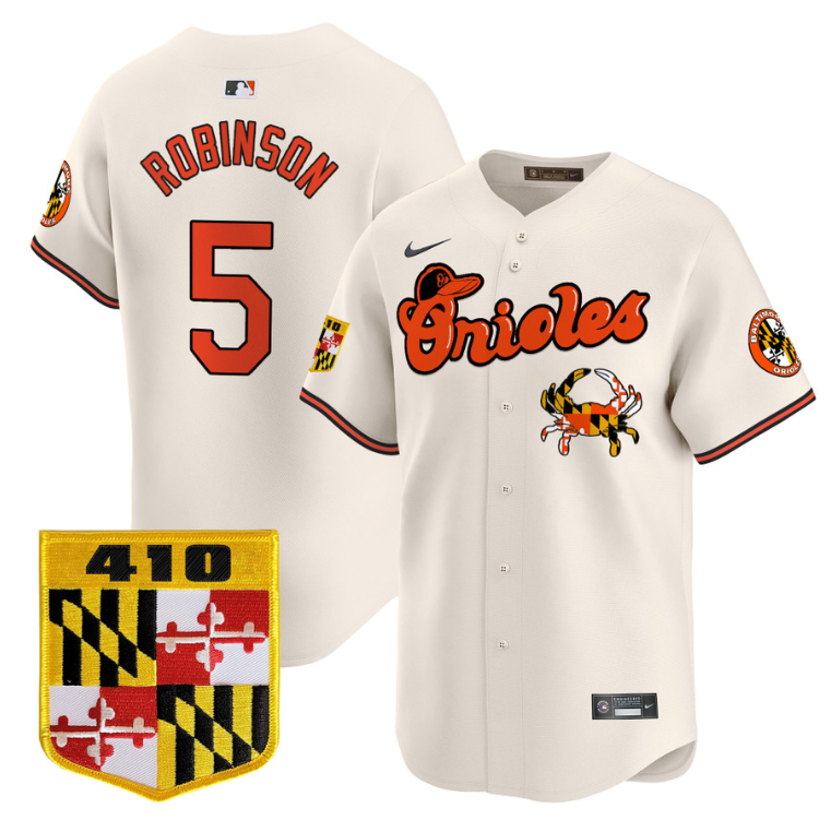 Brooks Robinson Jersey #5 Baltimore Orioles 410 & Chesapeake Crab Patch Limited Stitched Cream