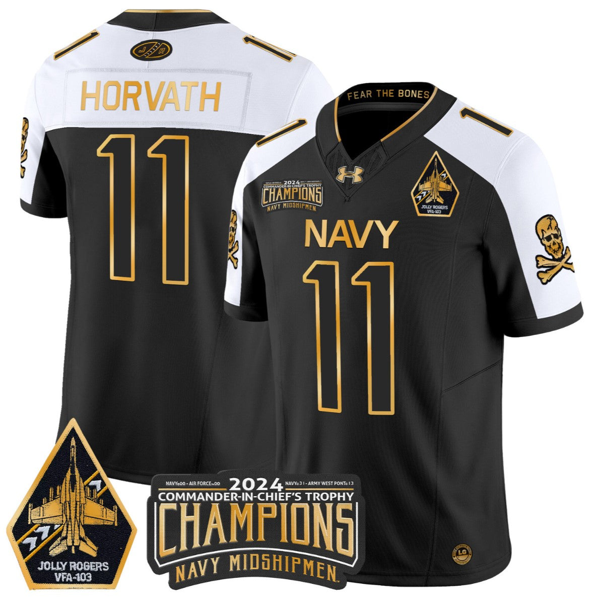 Blake Horvath Jersey #11 Navy Midshipmen Commander-in-chief's Trophy Black Gold