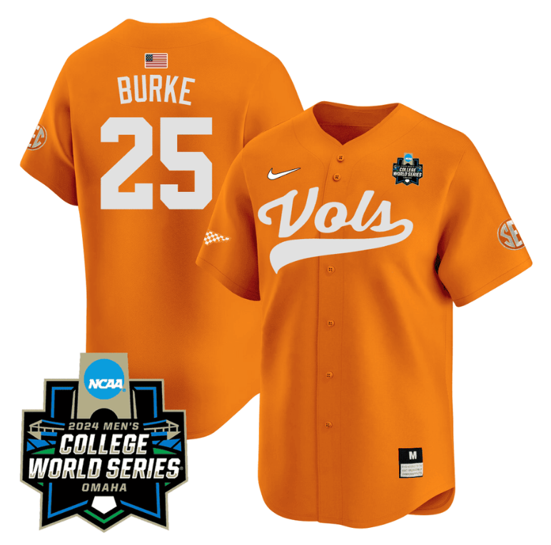 Blake Burke Jersey #25 Tennessee Volunteers 2024 College World Series Patch Vapor Premier Limited NCAA Baseball Stitched Orange
