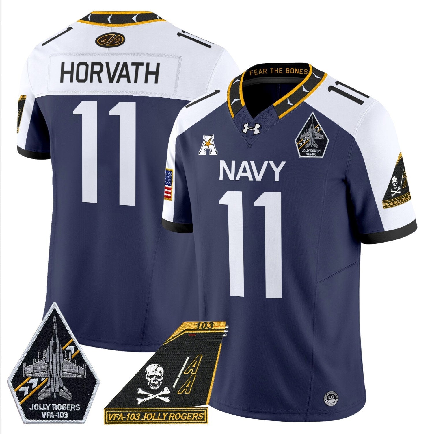 Blake Horvath Jersey #11 Navy Midshipmen 2024 Jolly Rogers Patch Navy Alternate