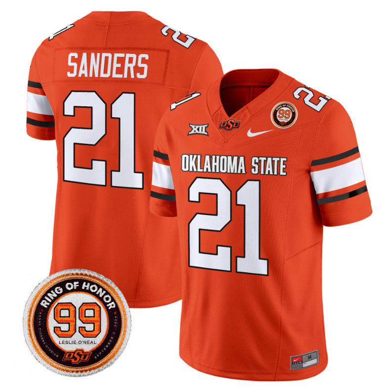 Barry Sanders Jersey #21 Oklahoma State Cowboys Leslie O'neal Patch Vapor Limited College Football Stitched Orange