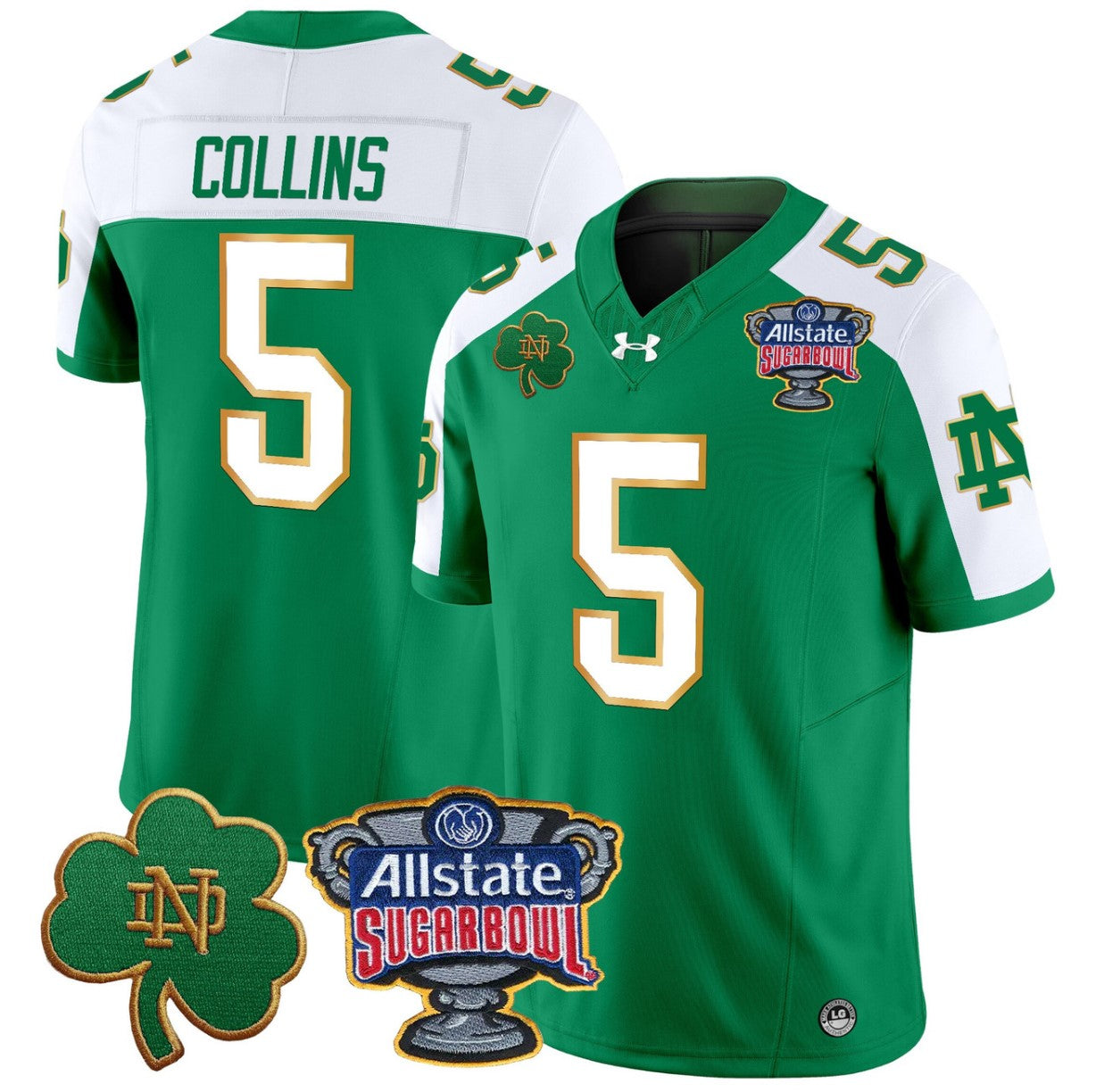 Beaux Collins Jersey #5 Notre Dame 2024 Sugar Bowl Patch V2 Green Alternate