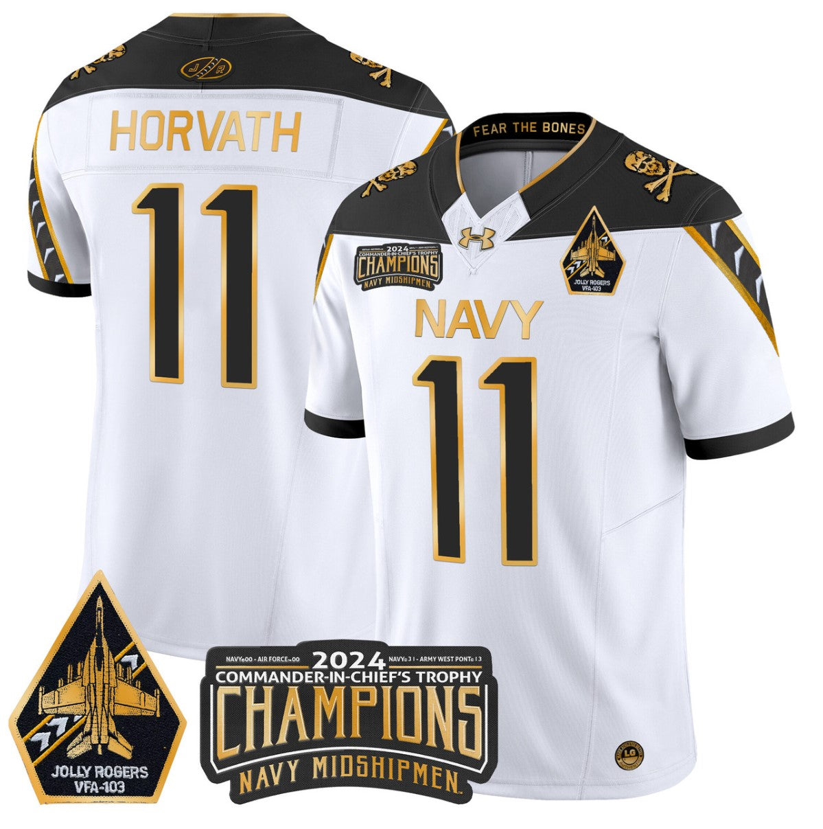 Blake Horvath Jersey #11 Navy Midshipmen Commander-in-chief's Trophy White Gold