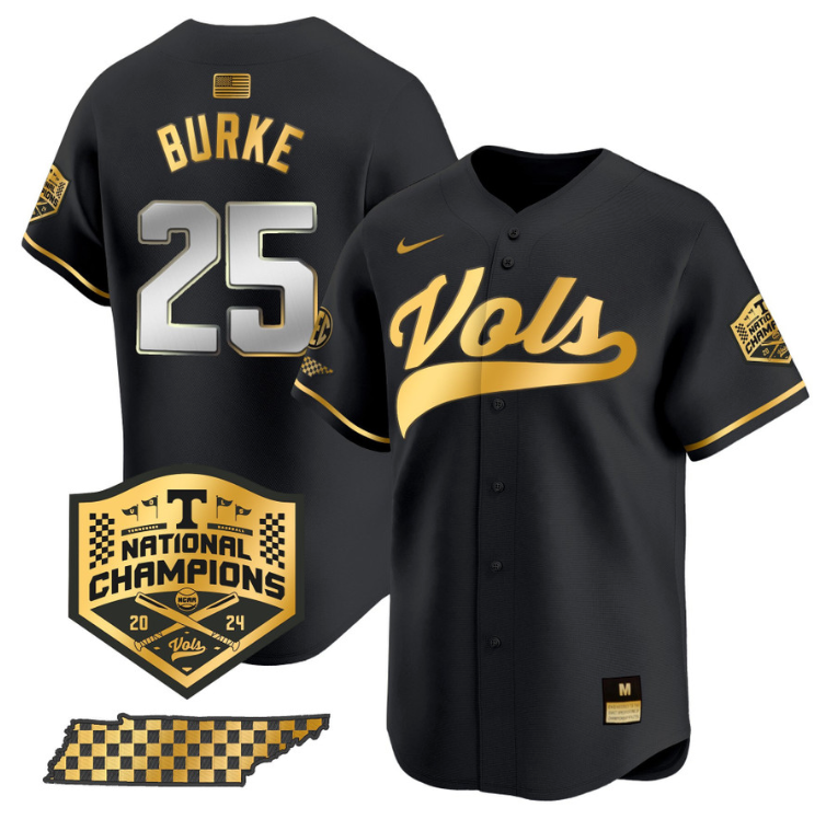 Blake Burke Jersey #25 Tennessee Volunteers Baseball 2024 Champions Vapor Premier Limited  Black Gold