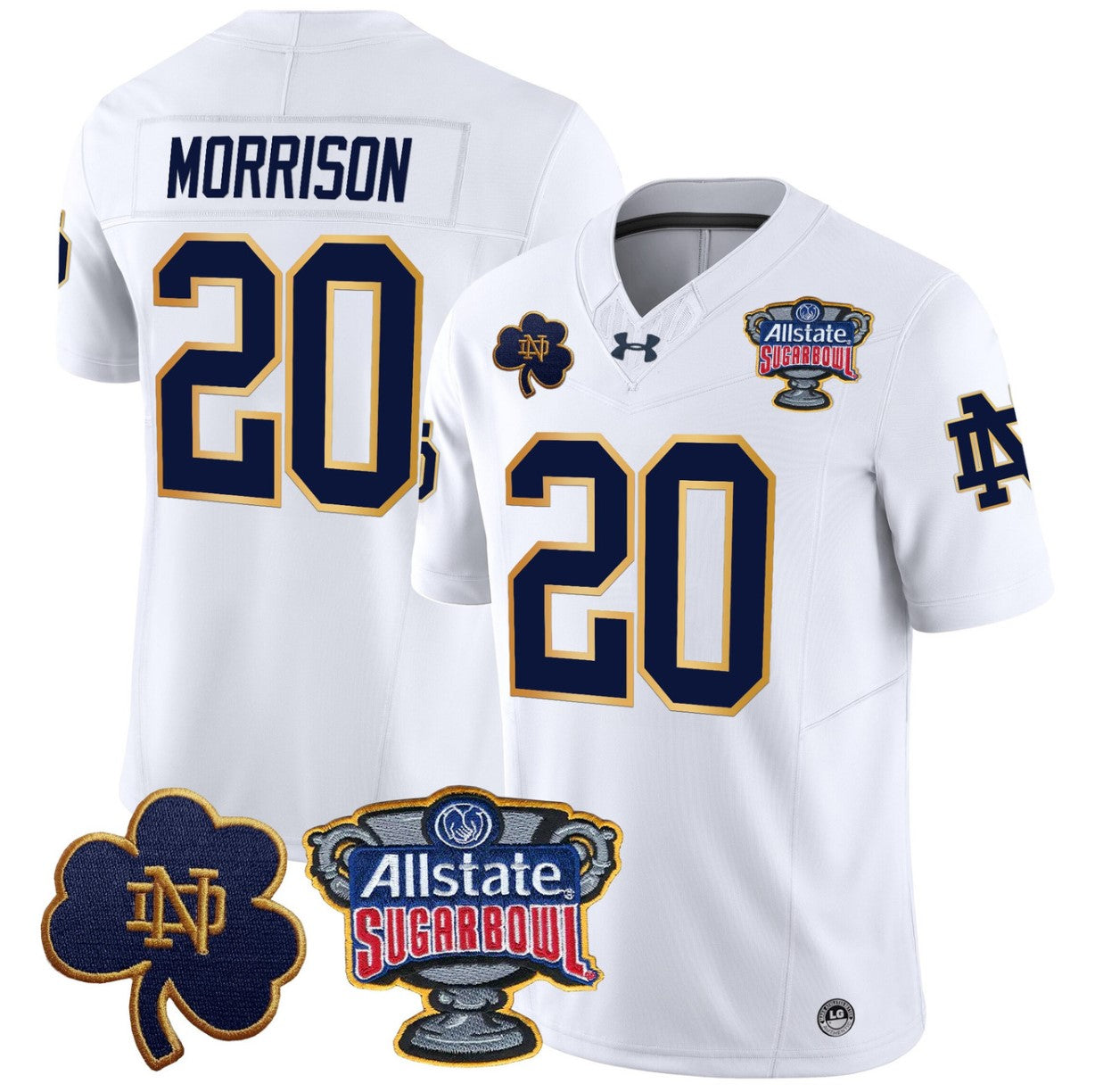 Benjamin Morrison Jersey #20 Notre Dame 2024 Sugar Bowl Patch V2 White