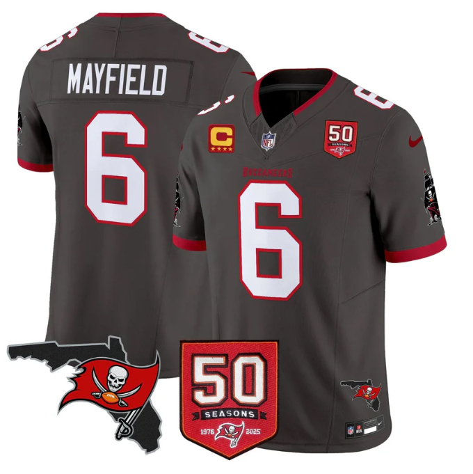 Baker Mayfield Jersey #6 50 Seasons 1976-2025 Vapor Limited Stitched Pewter