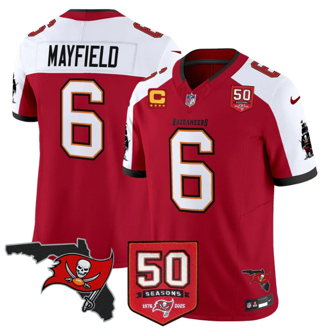 Baker Mayfield Jersey #6 50 Seasons 1976-2025 Vapor Limited Stitched Red Alter