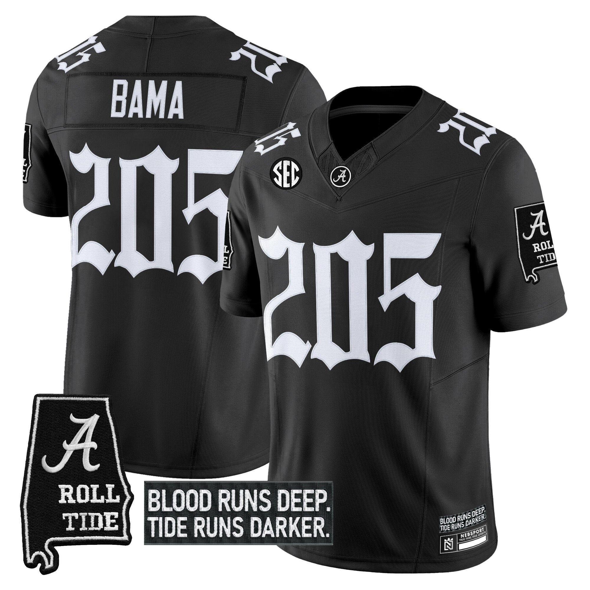 Bama Jersey #205 Alabama Crimson Gothic Bama Blood Edition Stitched Black