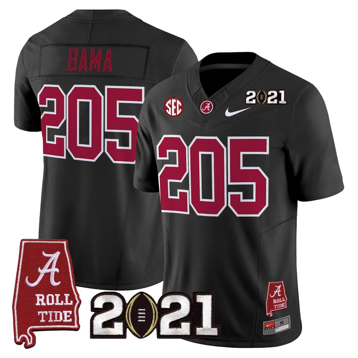 Bama Jersey #205 Alabama 2021 CFP National Championship Alabama Map Black