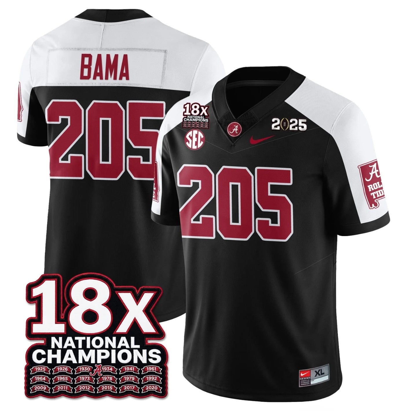 Bama Jersey #205 Alabama Crimson 18x-Time National Champions Stitched