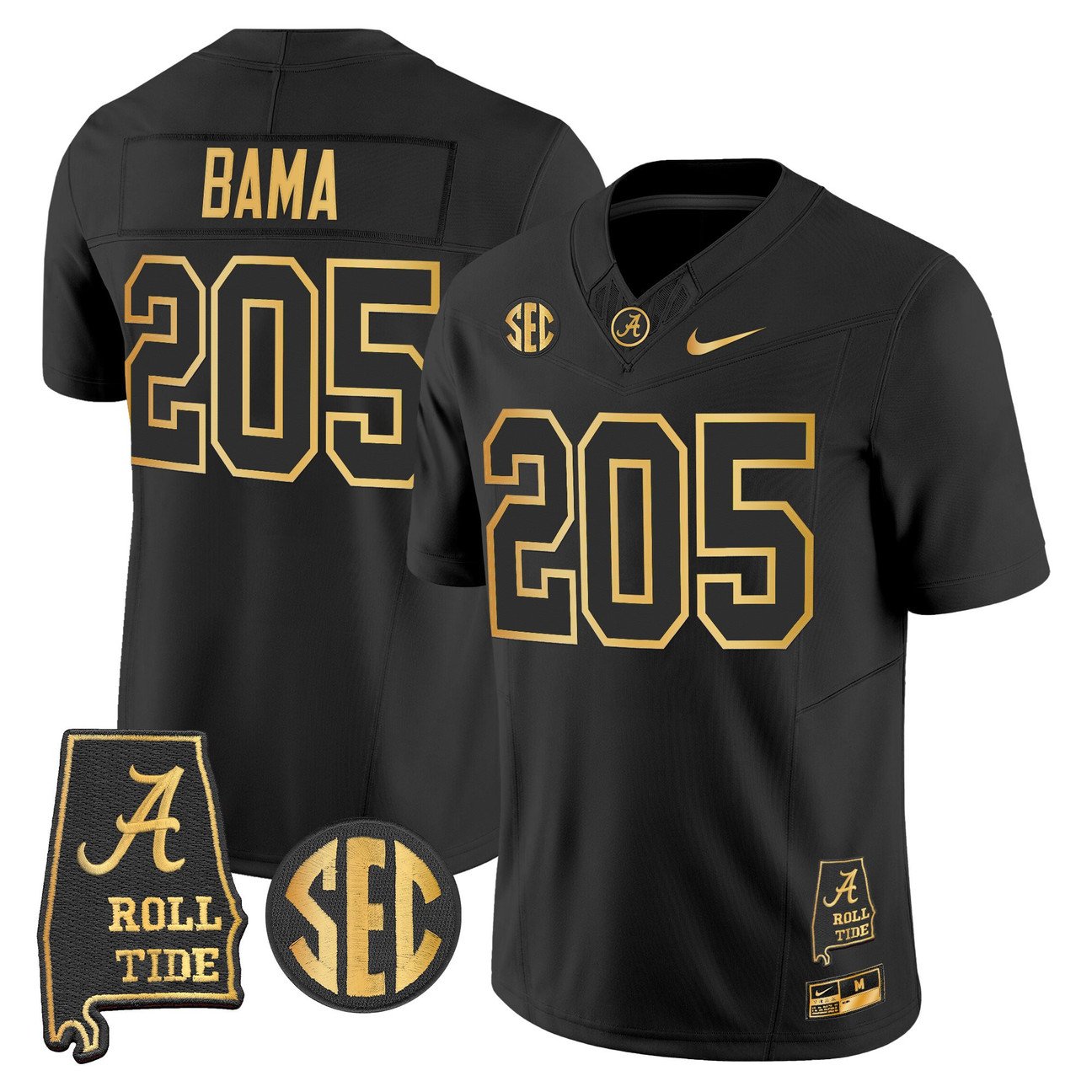 Bama Jersey #205 Alabama Crimson Tide 2025 Gold Vapor Stitched