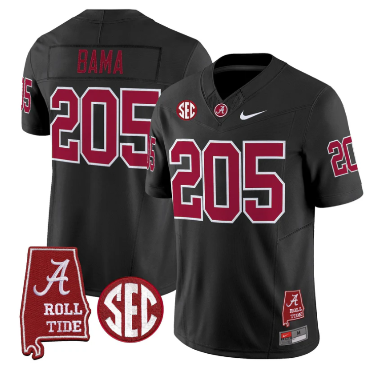 Bama Jersey #205 Alabama Crimson Tide Throwback Map Stitched