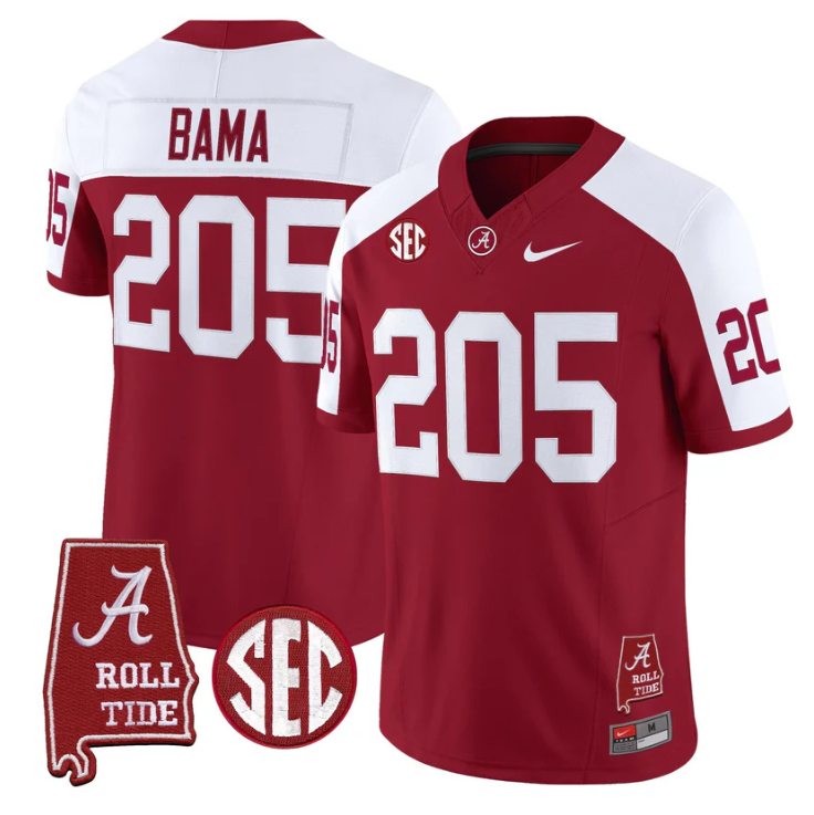 Bama Jersey #205 Alabama Crimson Tide Throwback Map Stitched