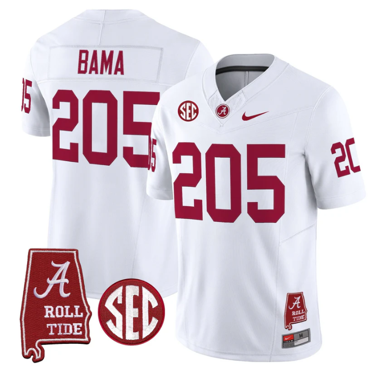 Bama Jersey #205 Alabama Crimson Tide Throwback Map Stitched