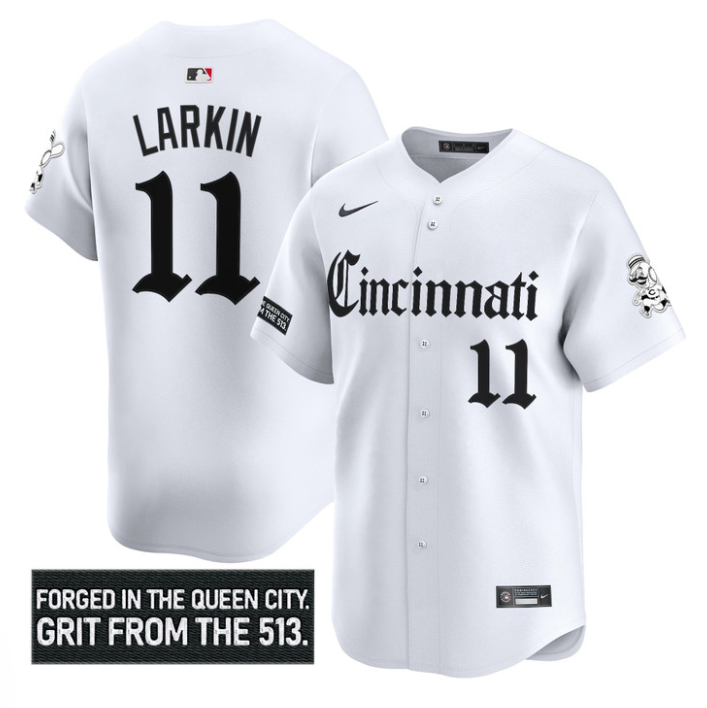 Barry Larkin Jersey #11 Cincinnati Reds Gothic Queen City Edition White