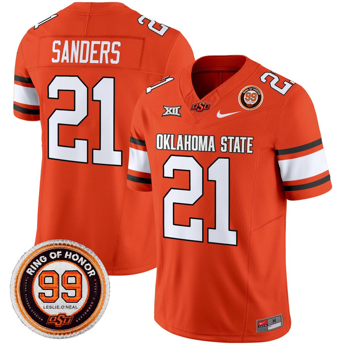 Barry Sanders Jersey #21 Oklahoma State Cowboys 2025 Leslie O'neal Patch Orange