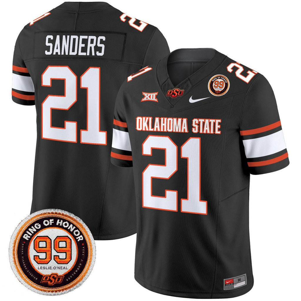Barry Sanders Jersey #21 Oklahoma State Cowboys 2025 Leslie O'neal Patch Black