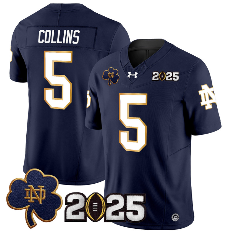 Beaux Collins Jersey #5 Notre Dame 2025 CFP Final Patch Navy