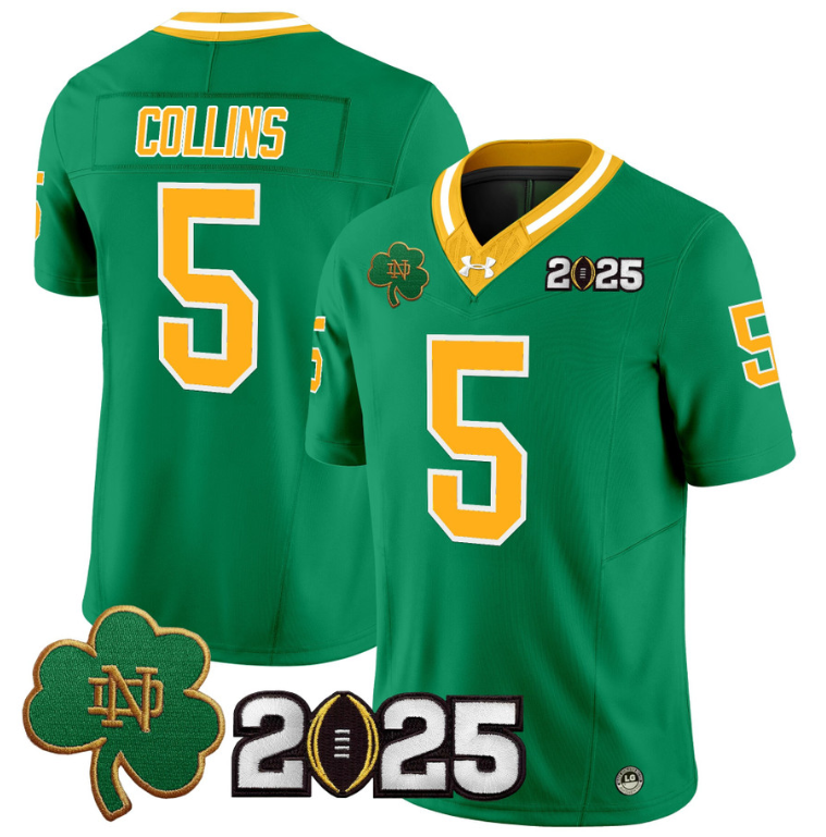 Beaux Collins Jersey #5 Notre Dame 2025 CFP Final Patch Throwback