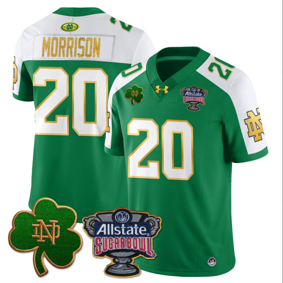 Benjamin Morrison Jersey #20 Notre Dame Allstate Sugar Bowl Geen White Stitched