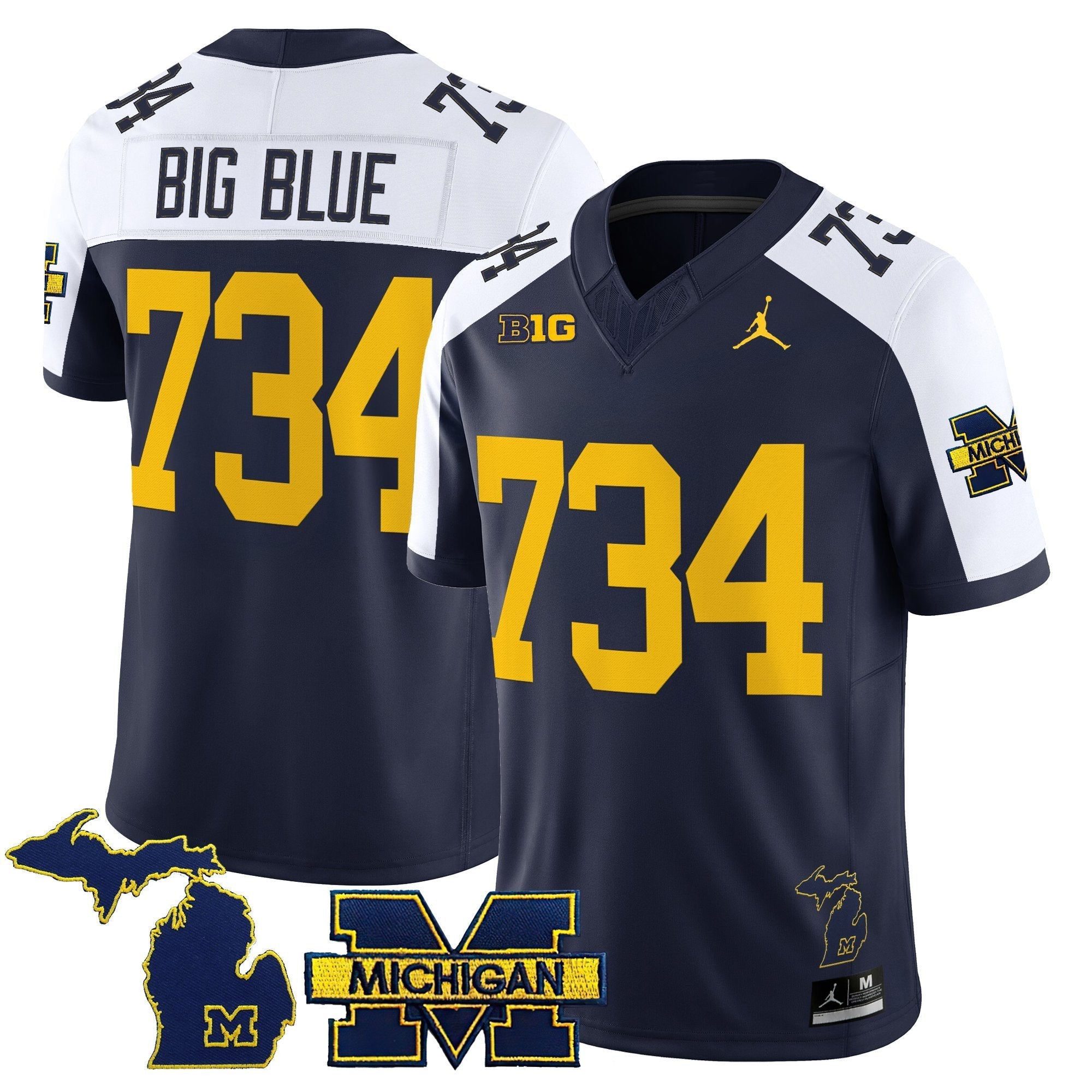 Big Blue Jersey #734 Michigan Wolverines 2025 Vapor Stitched Navy Alternate