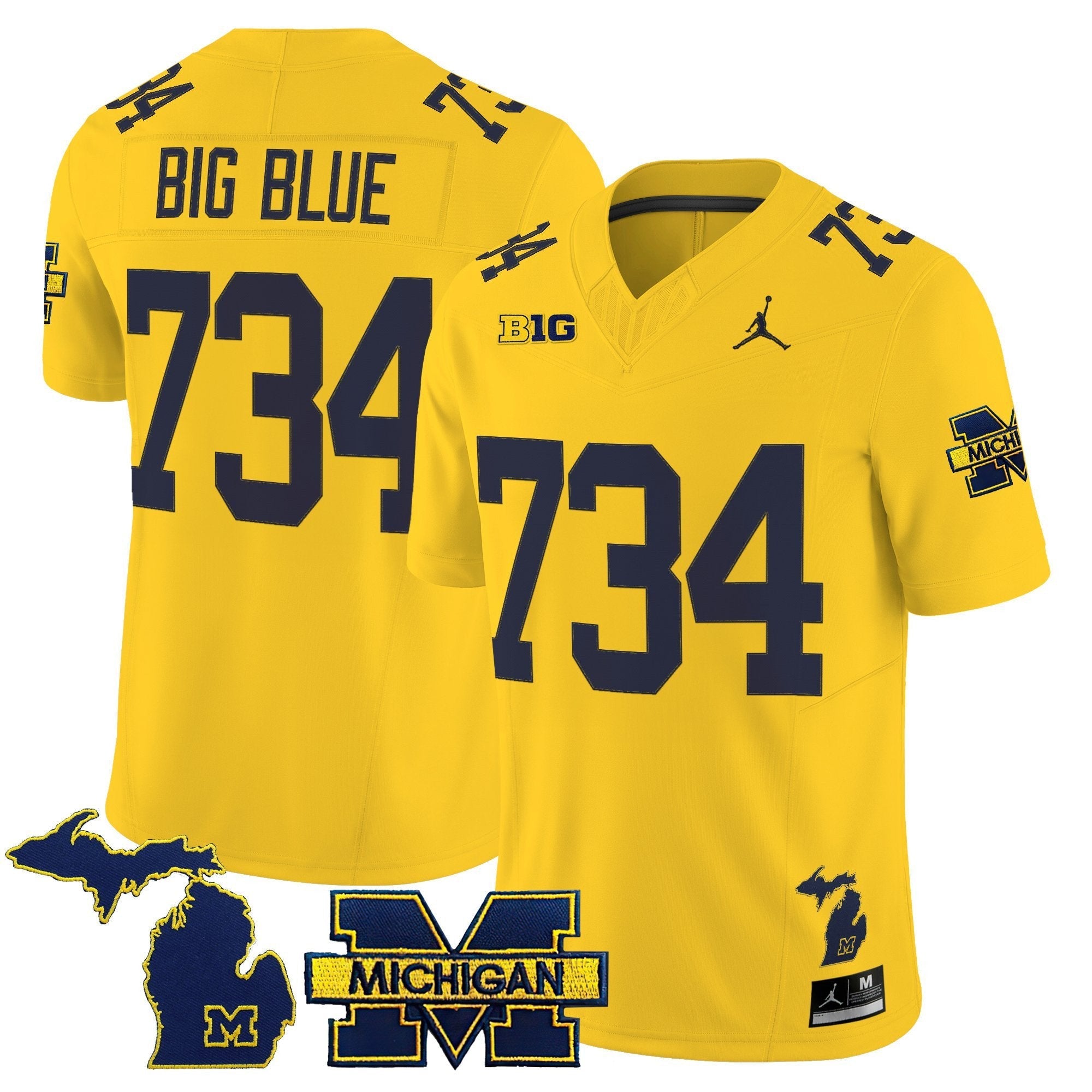 Big Blue Jersey #734 Michigan Wolverines 2025 Vapor Stitched Maiz