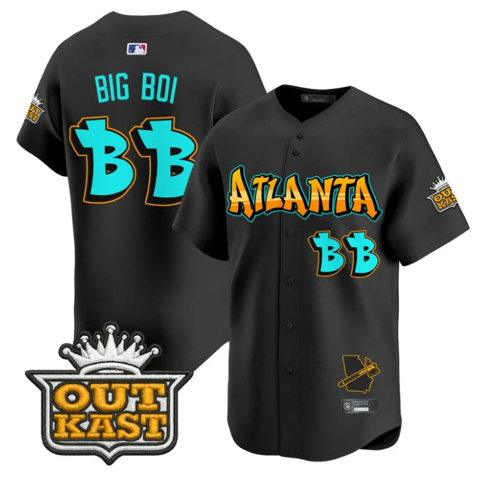 Big Boi Jersey #BB Atlanta Braves Graffiti A-Town Edition Stitched Black