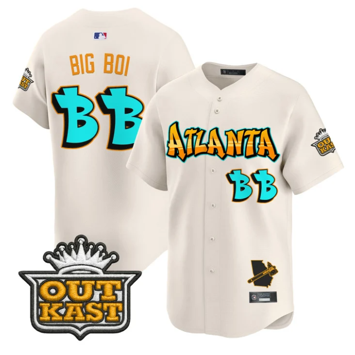 Big Boi Jersey #BB Atlanta Braves Graffiti A-Town Edition Stitched Cream