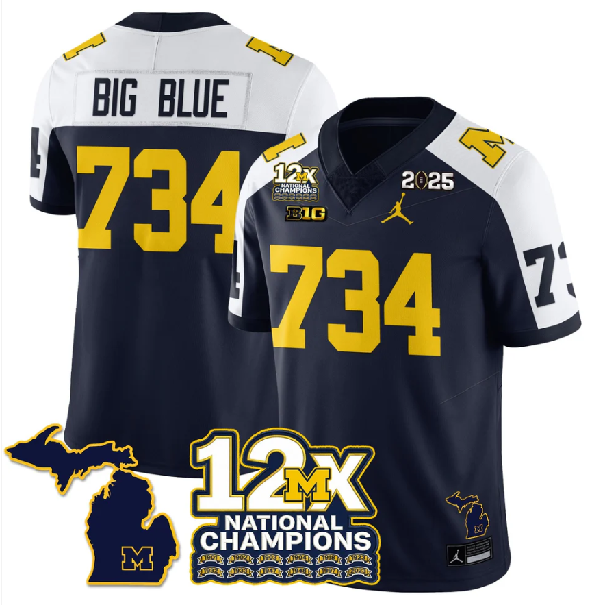 Big Blue Jersey #734 Michigan Wolverines 12x-Time National Champions