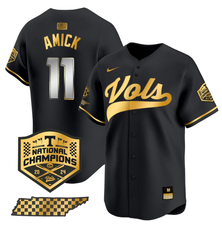 Billy Amick Jersey #11 Tennessee Vols 2024 Champions Stitched Black Gold
