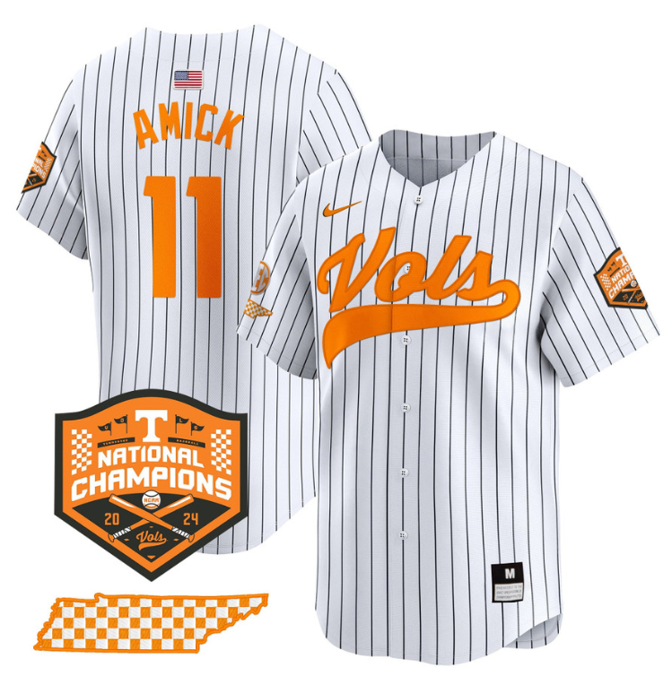 Billy Amick Jersey #11 Tennessee Vols 2024 Champions Stitched Pinstripe