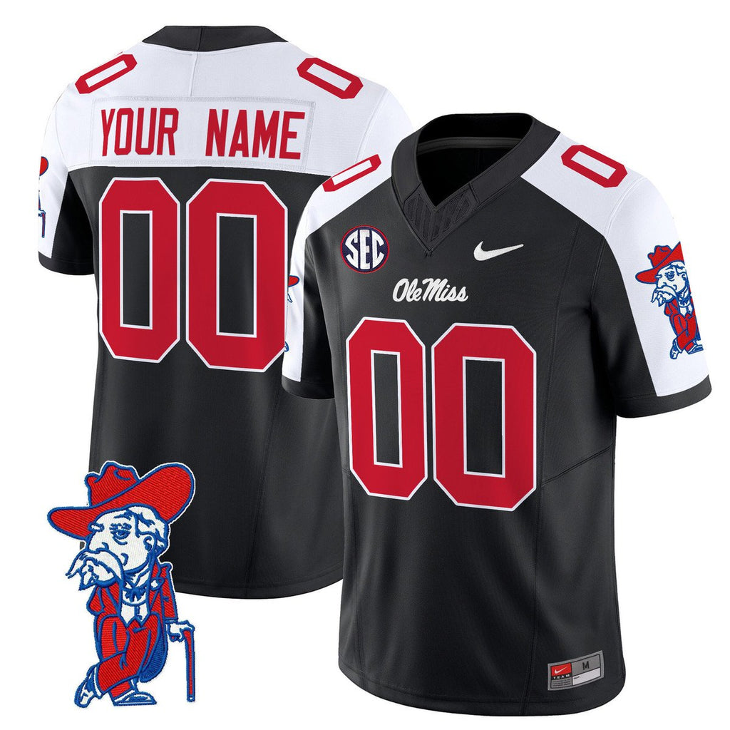 Custom Ole Miss Rebels Jersey Name, Number 2025 V2 Stitched Black Alternate