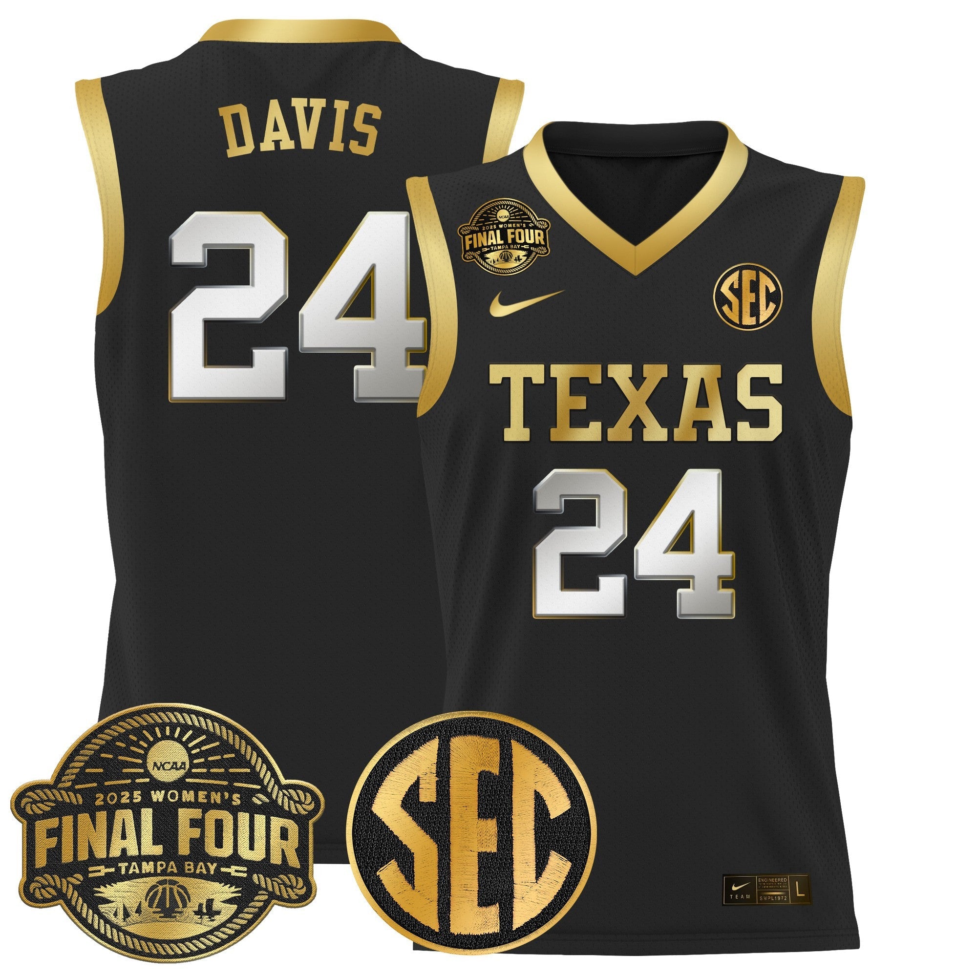 Clarissa Davis Jersey #24 Texas Longhorns 2025 Sec Final Four Patch Black Gold