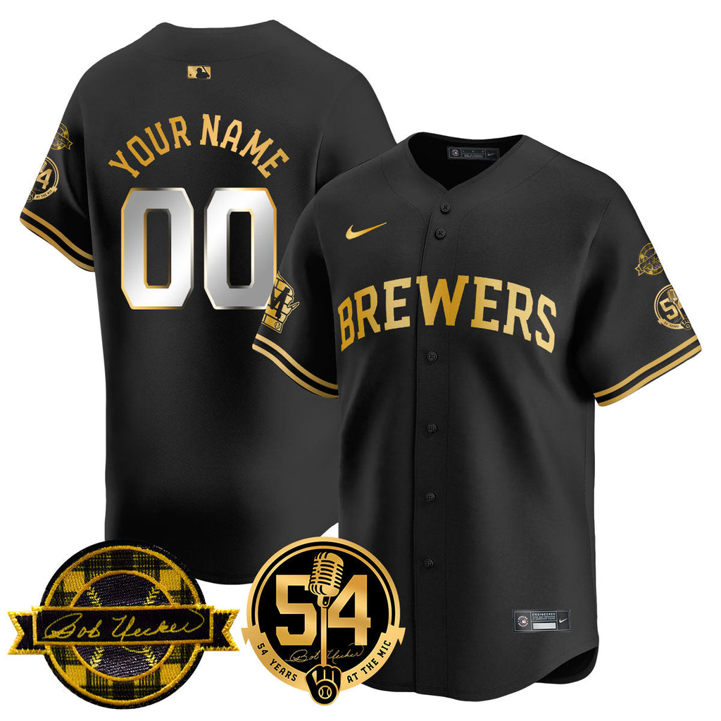 Milwaukee Brewers Jersey - Bob Uecker, 54th Seasons for Brewers Custom Jersey - All Stitched