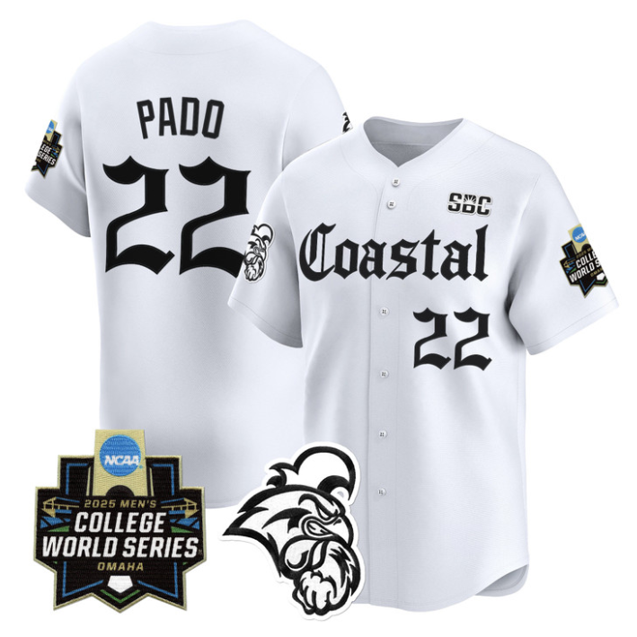 Blagen Pado Jersey #22 Coastal Carolina 2025 World Series Gothic Edition White