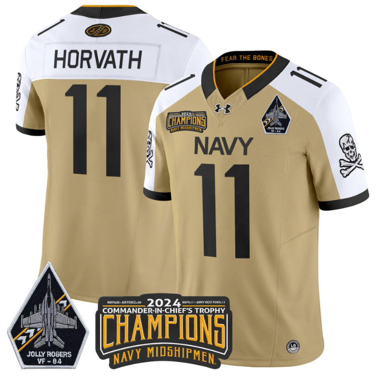 Blake Horvath Jersey #11 Navy Midshipmen 2024 Jolly Rogers Champions Gold Alternate