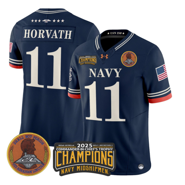 Blake Horvath Jersey #11 Navy Midshipmen 2025 Trophy Champions Stitched Navy