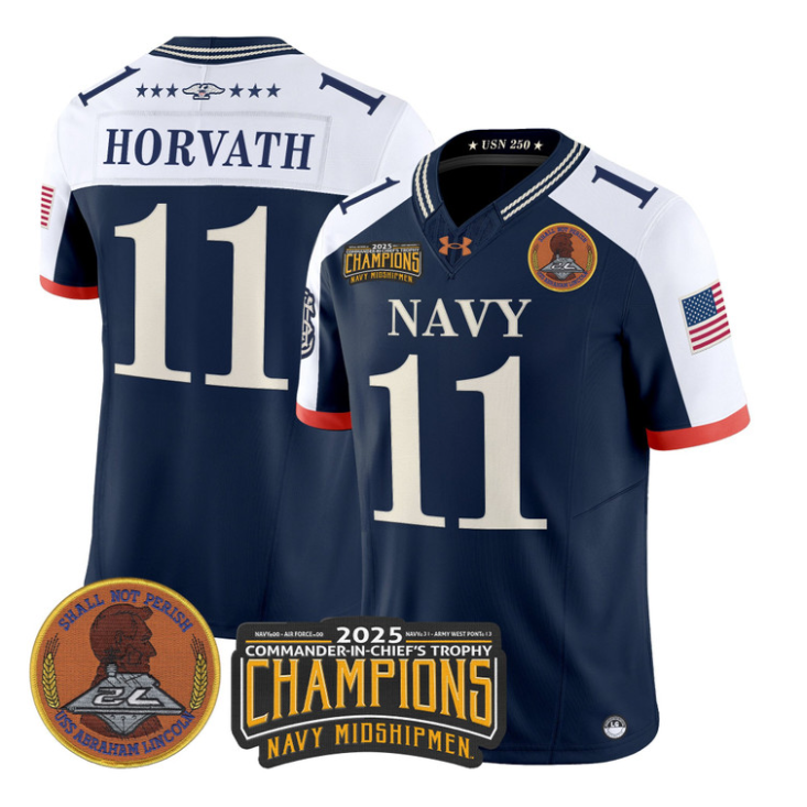 Blake Horvath Jersey #11 Navy Midshipmen 2025 Trophy Champions Stitched Navy Alternate