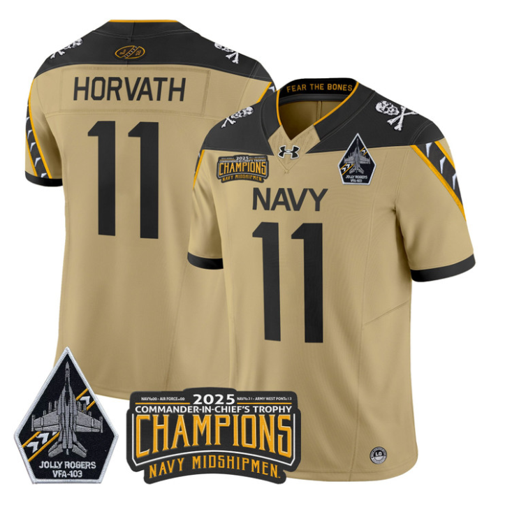 Blake Horvath Jersey #11 Navy Midshipmen Jolly Rogers 2025 Trophy Gold