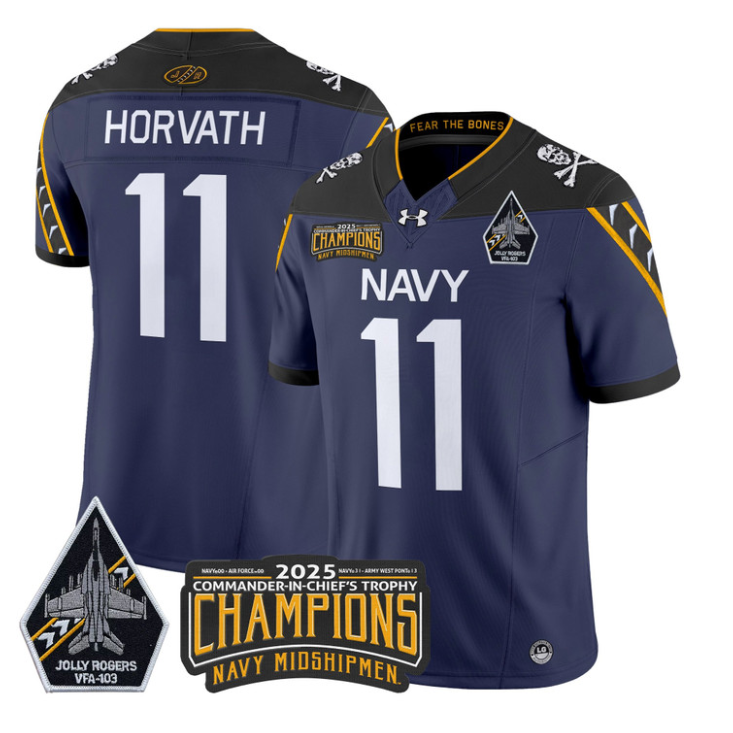 Blake Horvath Jersey #11 Navy Midshipmen Jolly Rogers 2025 Trophy Navy