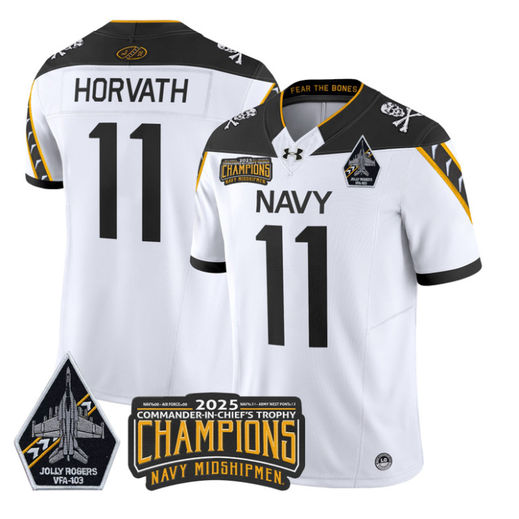 Blake Horvath Jersey #11 Navy Midshipmen Jolly Rogers 2025 Trophy White