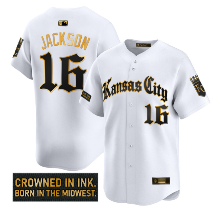 Bo Jackson Jersey #16 Kansas City Royals Gothic Crown Edition Stitched White Gold