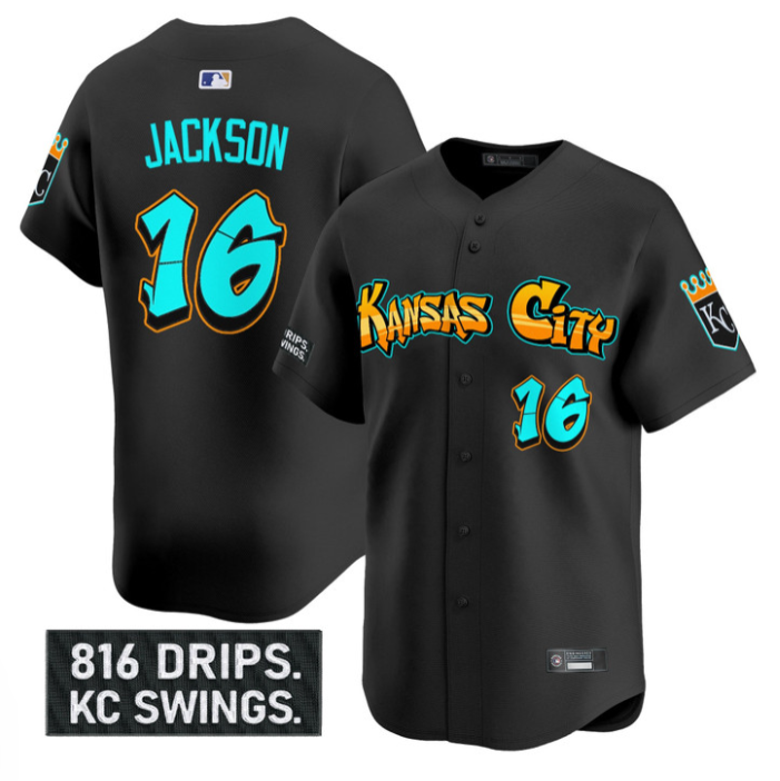 Bo Jackson Jersey #16 Kansas City Royals Graffiti Crown Drop Stitched Blue