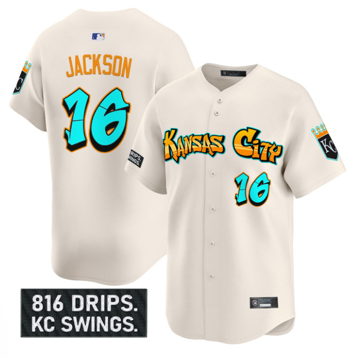 Bo Jackson Jersey #16 Kansas City Royals Graffiti Crown Drop Stitched Cream