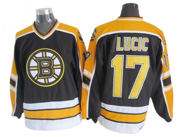 Boston Bruins #17 Milan Lucic Black 2000's Vintage CCM Jersey