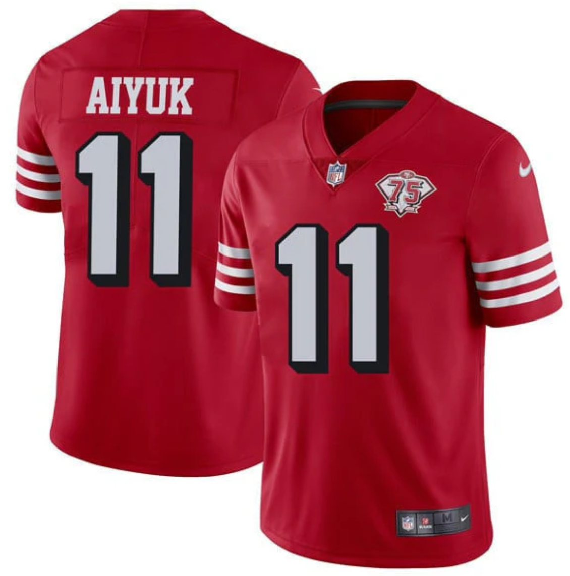 Brandon Aiyuk Jersey #11 SF 75Th Anniversary Throwback Scarlet Stitched