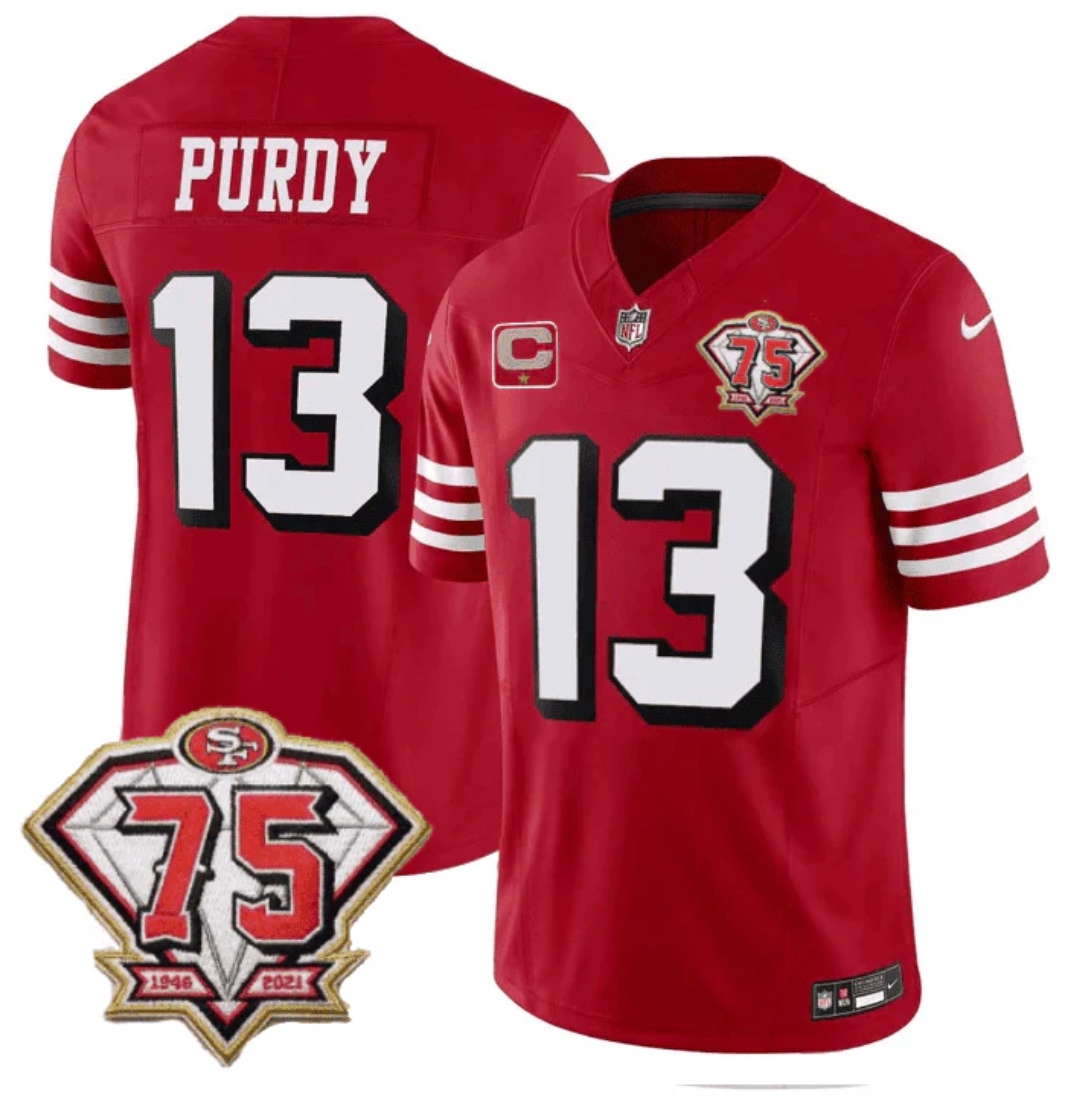 Brock Purdy Jersey #13 SF 75Th Anniversary Throwback Scarlet Stitched