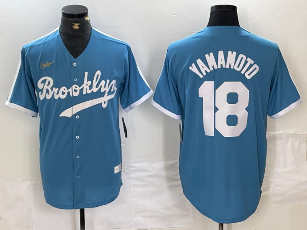 Brooklyn Dodgers Yoshinobu Yamamoto Light Blue Throwback Jersey