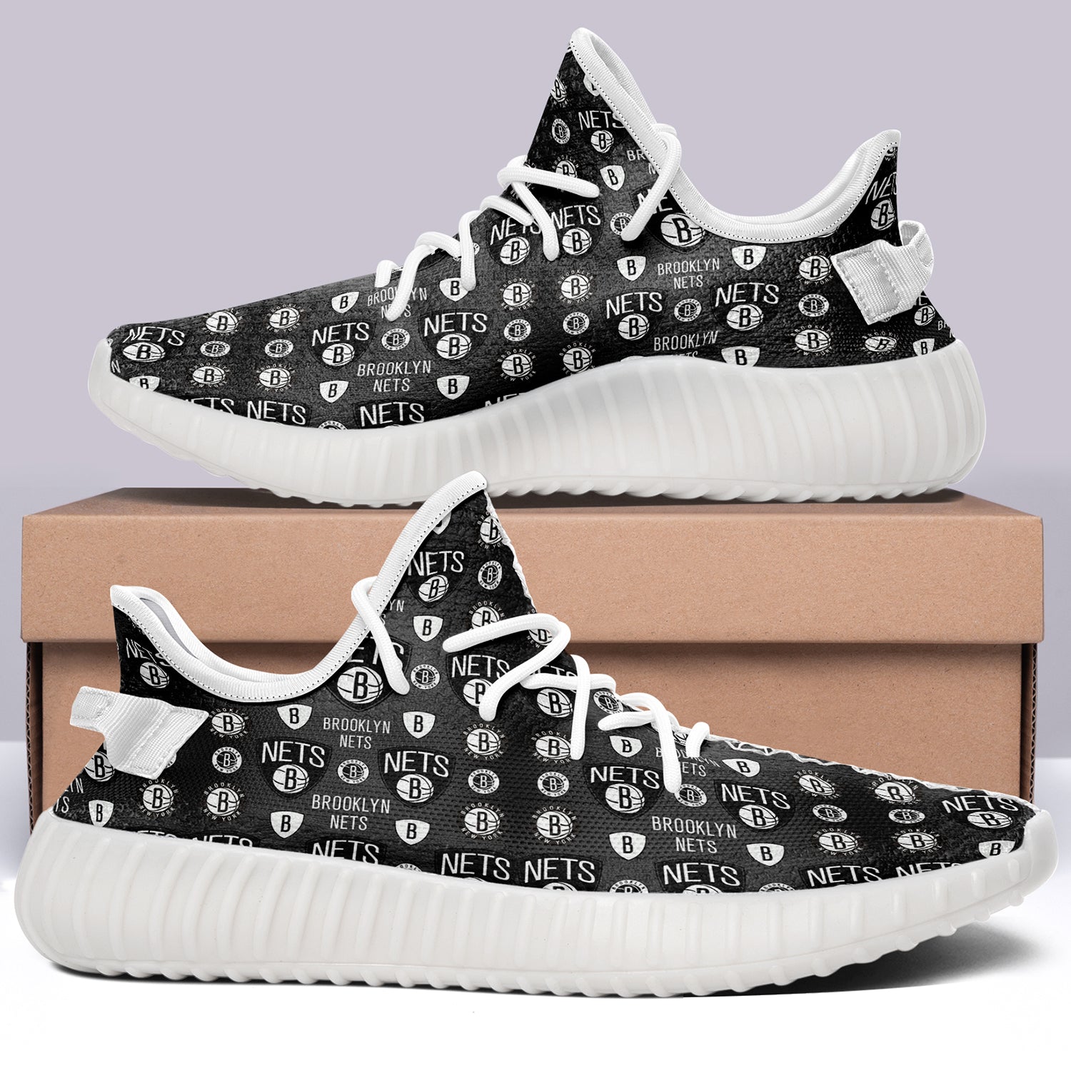 Brooklyn Nets NBA 350v Yeezy Sneakers Black For Men Women Fans