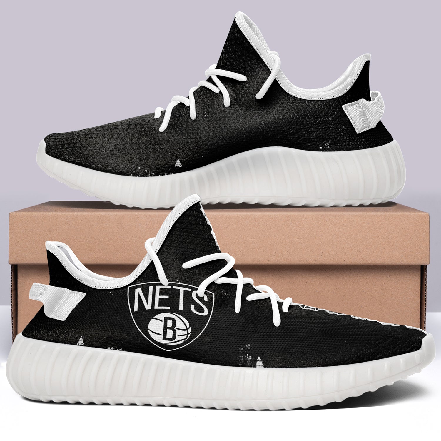 Brooklyn Nets NBA 350v Yeezy Sneakers Black For Men Women Fans